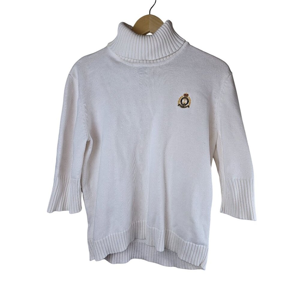 VINTAGE Lauren Ralph Lauren Jumper Womens XL‎ Ivory Roll Neck Crest 90s